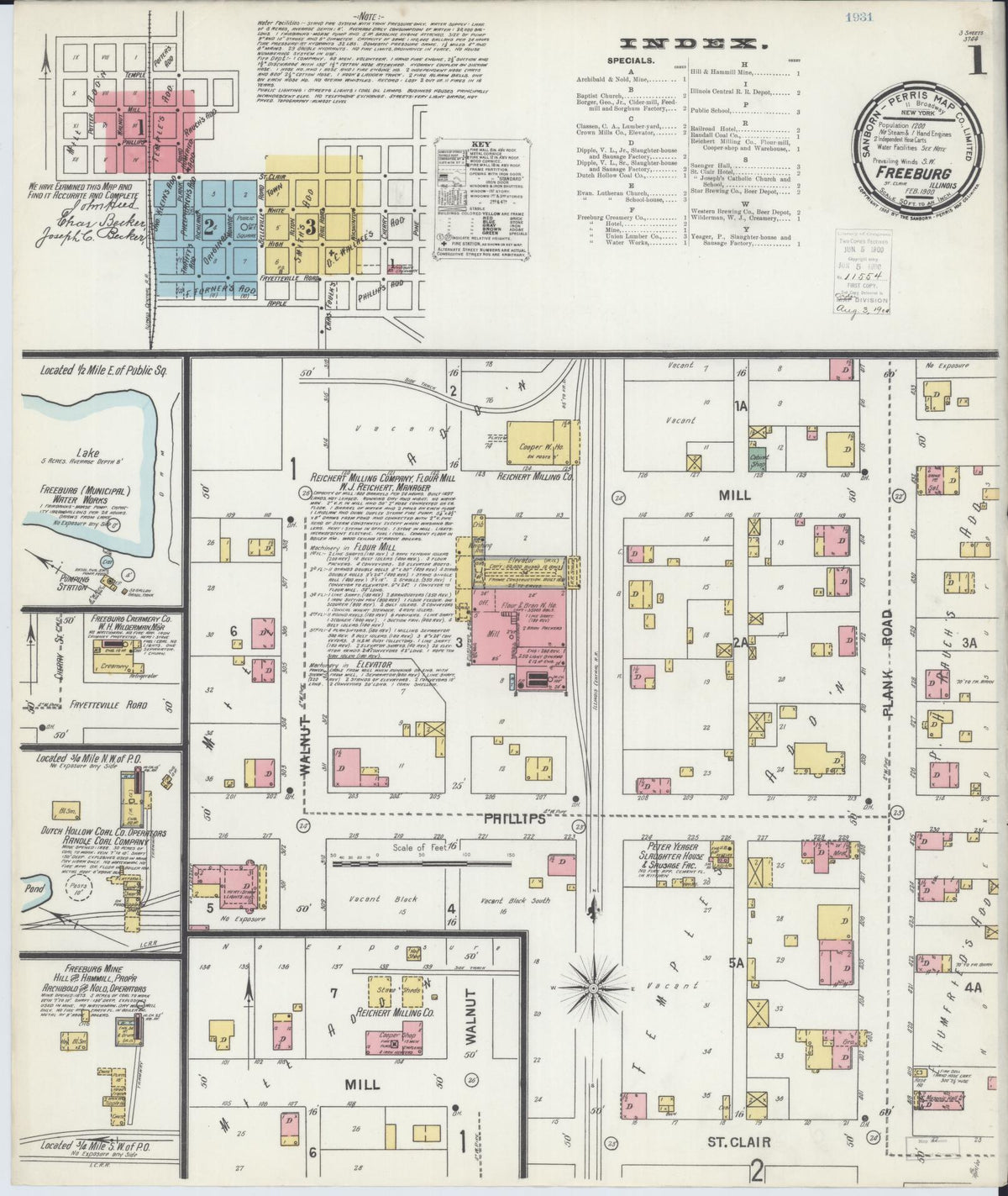 Sanborn Fire Insurance Map from Freeburg, Saint Clair County, Illinois (1900), Sheet #0001 - Complete Map Set gallery image, historic Sanborn map, vintage wall art, Illinois Illinois