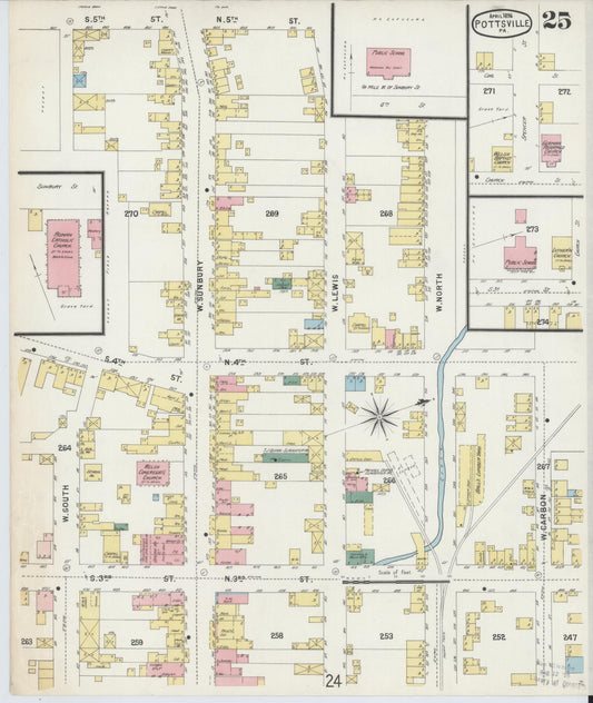 Sanborn Fire Insurance Map from Pottsville, Schuylkill County, Pennsylvania (1895), Sheet #0025 - Historic Sanborn Fire Insurance Map Print, vintage old map wall art, antique decor, genealogy gift, Pennsylvania Pennsylvania map