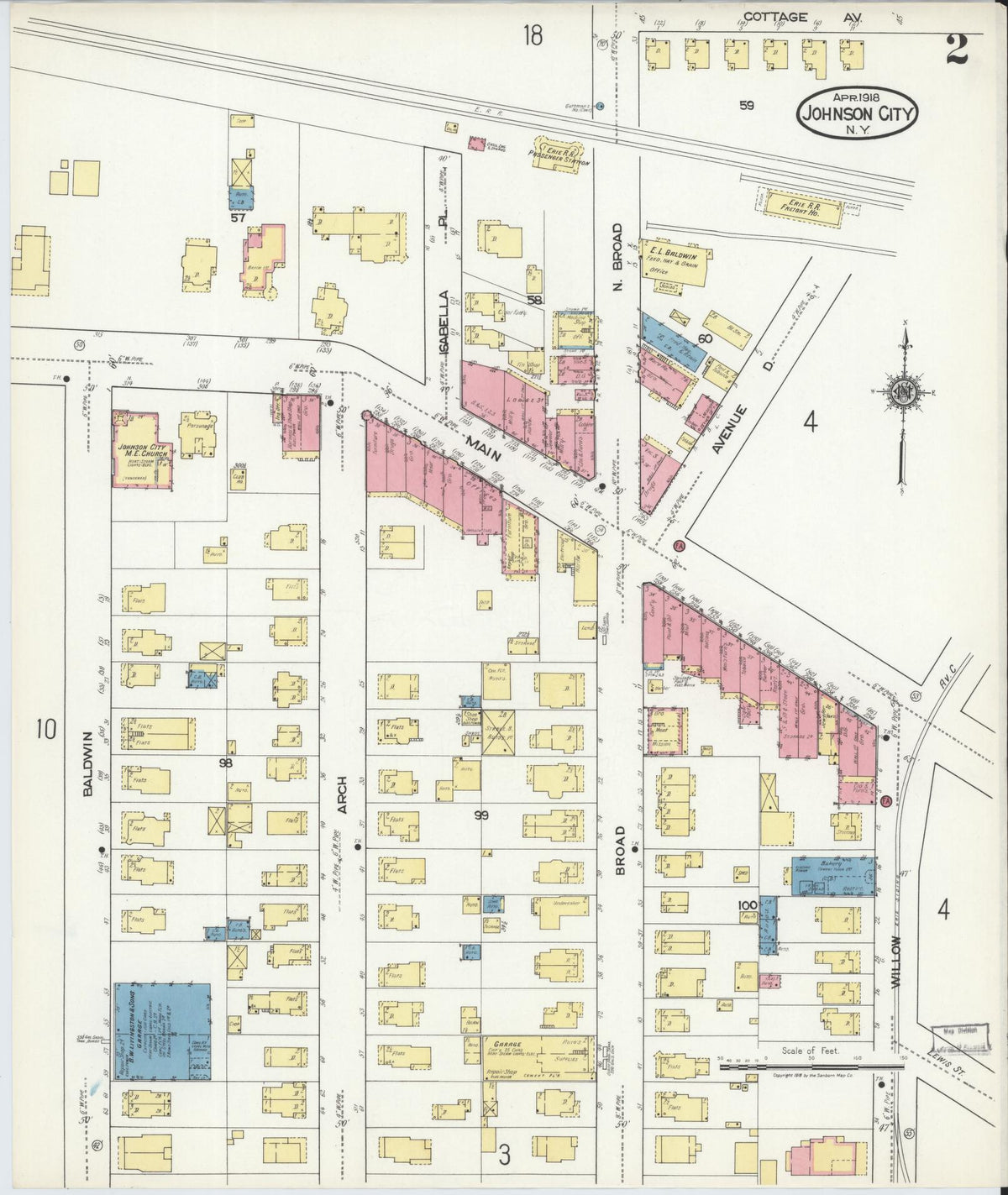 Sanborn Fire Insurance Map from Johnson City, Broome County, New York (1918), Sheet #0002 - Historic Sanborn Fire Insurance Map Print, vintage old map wall art, antique decor, genealogy gift, New York New York map