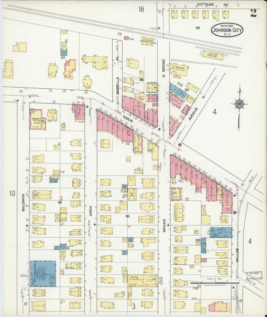 Sanborn Fire Insurance Map from Johnson City, Broome County, New York (1918), Sheet #0002 - Historic Sanborn Fire Insurance Map Print, vintage old map wall art, antique decor, genealogy gift, New York New York map