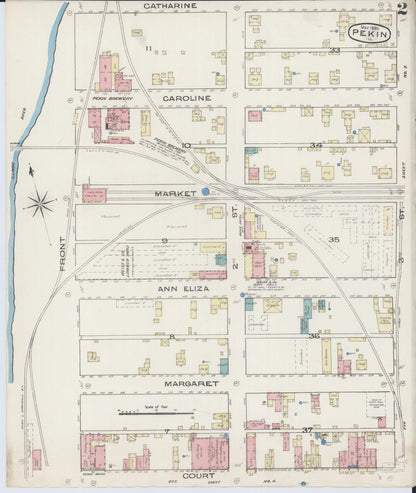 Sanborn Fire Insurance Map from Pekin, Tazewell County, Illinois (1885), Sheet #0002 - Complete Map Set gallery image, historic Sanborn map, vintage wall art, Illinois Illinois