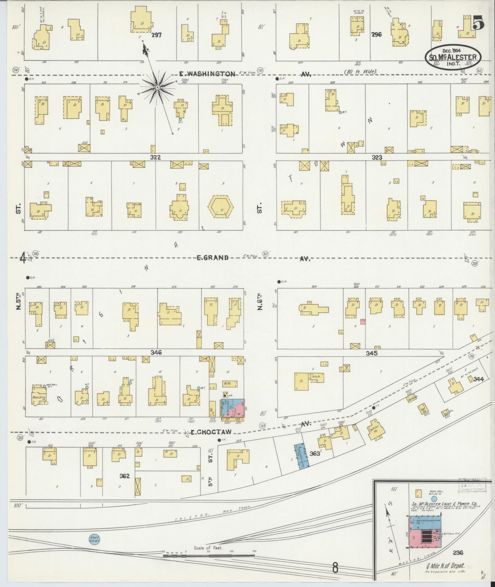 Sanborn Fire Insurance Map from South McAlester, Pittsburg County, Oklahoma (1904), Sheet #0005 - Complete Map Set gallery image, historic Sanborn map, vintage wall art, Oklahoma Oklahoma