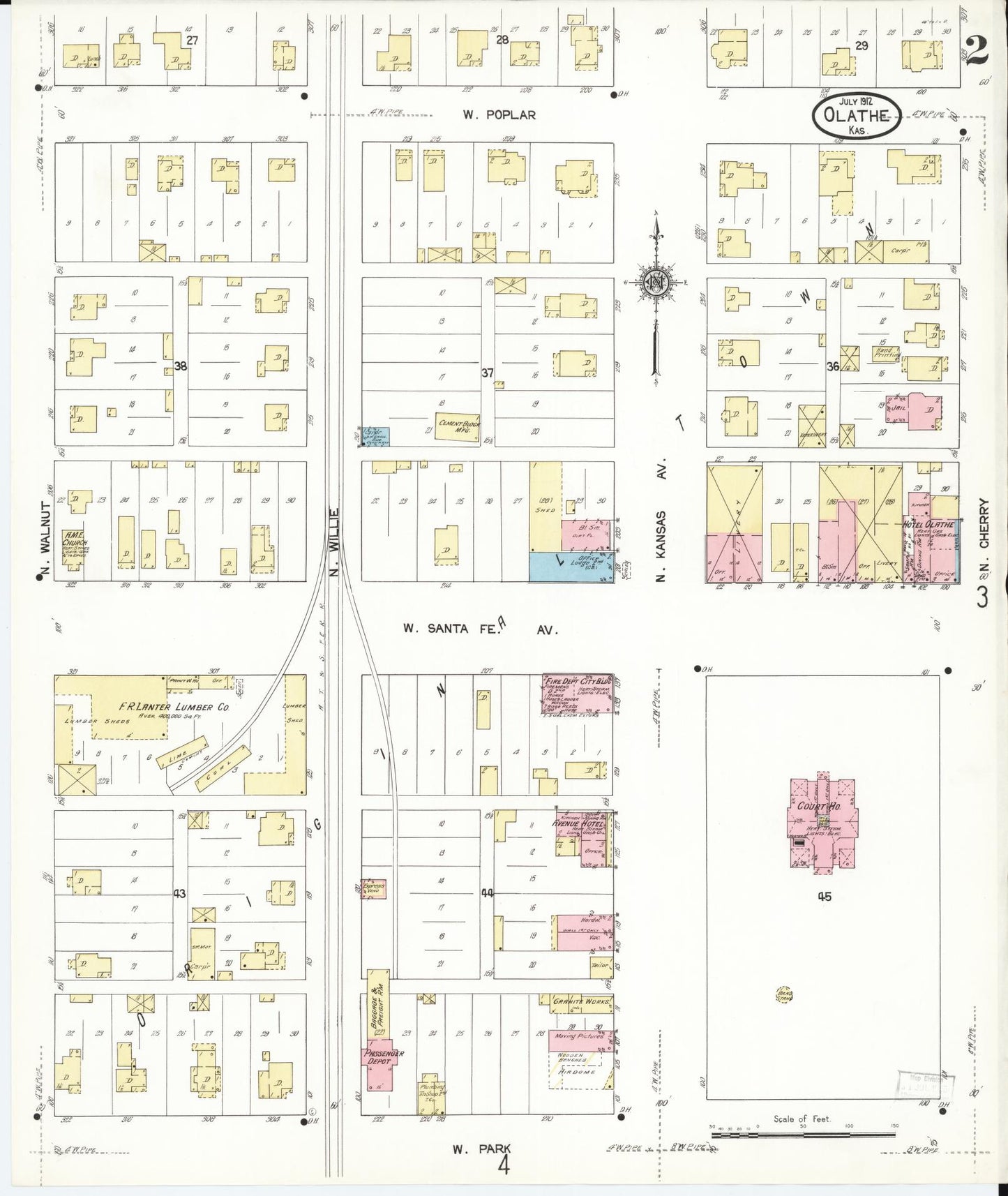 Sanborn Fire Insurance Map from Olathe, Johnson County, Kansas (1912), Sheet #0002 - Complete Map Set gallery image, historic Sanborn map, vintage wall art, Kansas Kansas