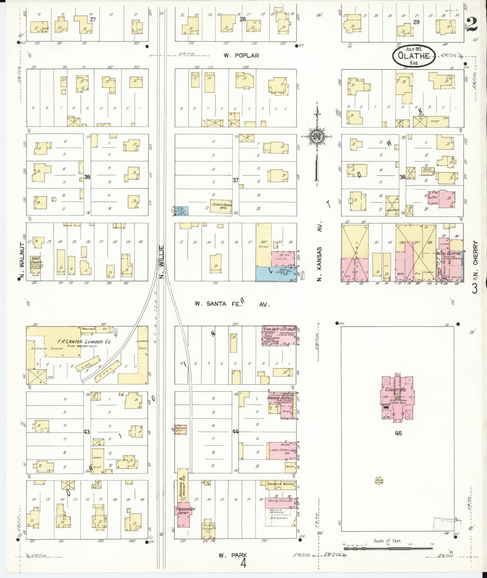 Sanborn Fire Insurance Map from Olathe, Johnson County, Kansas (1912), Sheet #0002 - Complete Map Set gallery image, historic Sanborn map, vintage wall art, Kansas Kansas