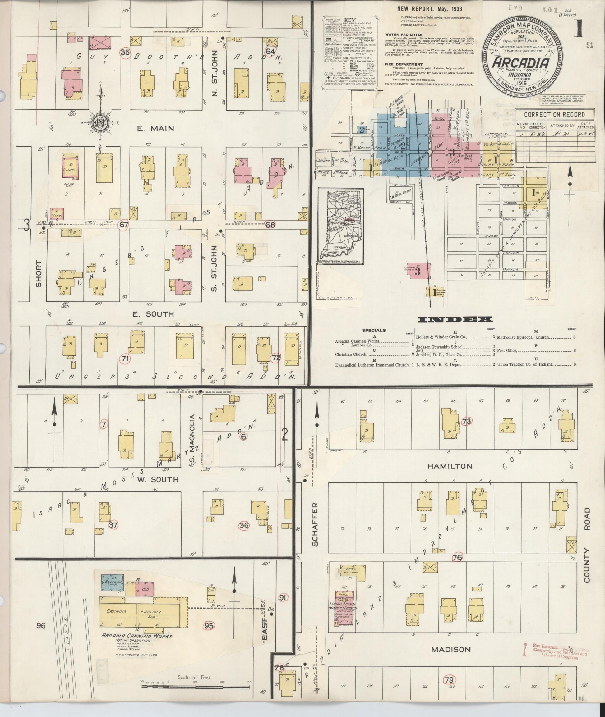 Sanborn Fire Insurance Map from Arcadia, Hamilton County, Indiana (1933), Sheet #0001 - Complete Map Set gallery image, historic Sanborn map, vintage wall art, Indiana Indiana