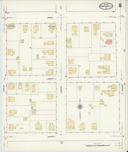Sanborn Fire Insurance Map from Hawkinsville, Pulaski County, Georgia (1912), Sheet #0008 - Complete Map Set gallery image, historic Sanborn map, vintage wall art, Georgia Georgia