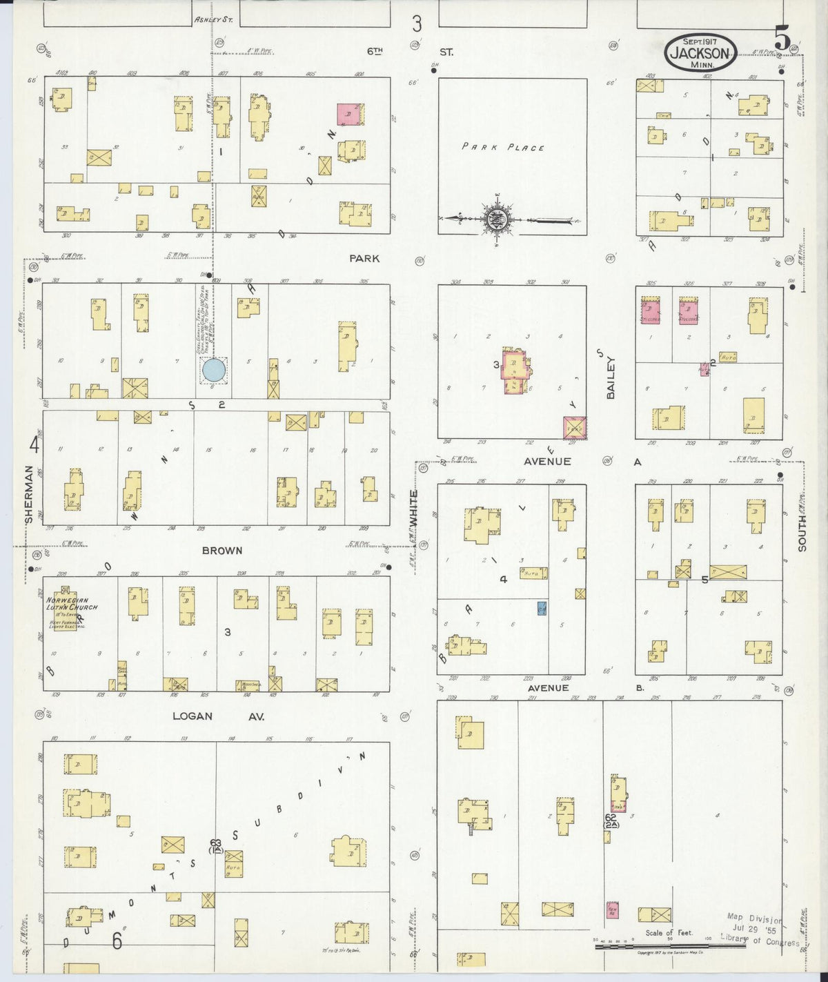 Sanborn Fire Insurance Map from Jackson, Jackson County, Minnesota (1917), Sheet #0005 - Complete Map Set gallery image, historic Sanborn map, vintage wall art, Minnesota Minnesota