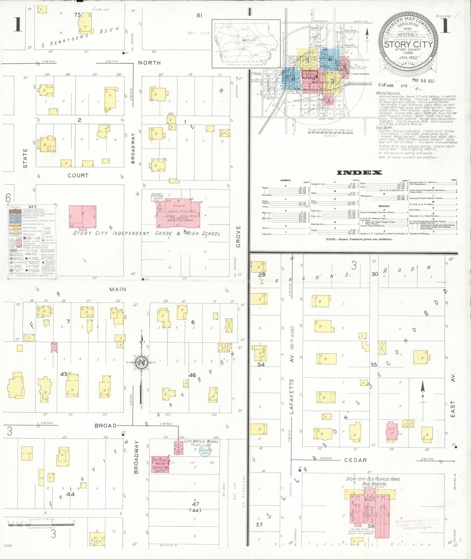 Sanborn Fire Insurance Map from Story City, Story County, Iowa (1932), Sheet #0001 - Historic Sanborn Fire Insurance Map Print