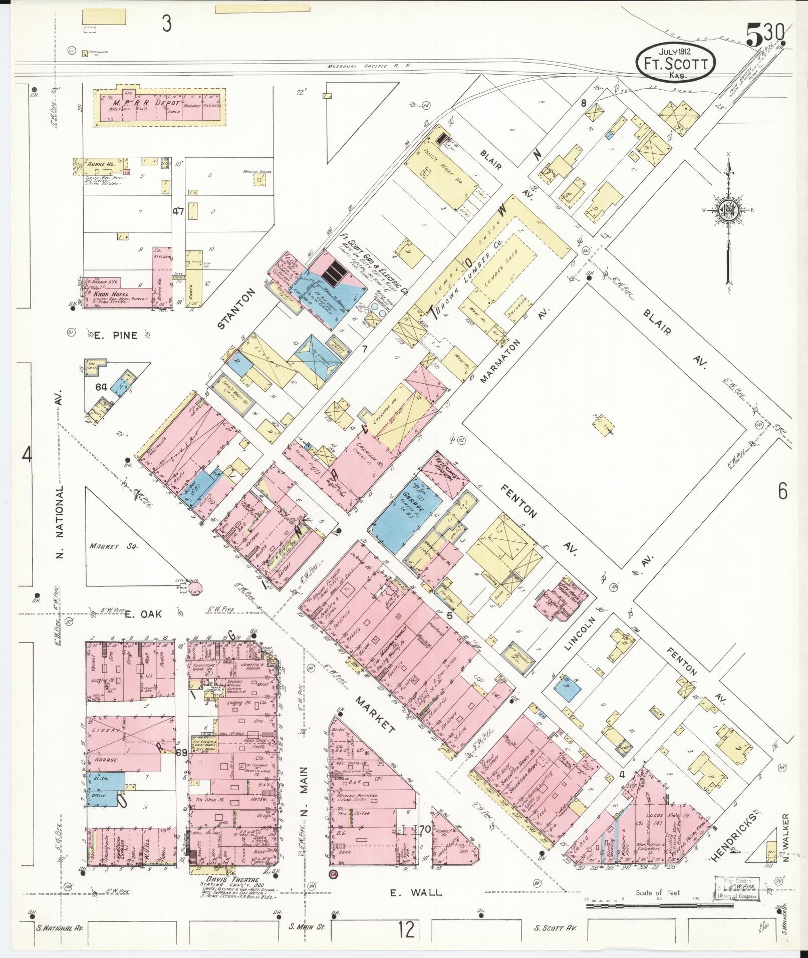 Sanborn Fire Insurance Map from Fort Scott, Bourbon County, Kansas (1912), Sheet #0005 - Complete Map Set gallery image, historic Sanborn map, vintage wall art, Kansas Kansas