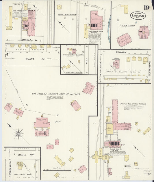 Sanborn Fire Insurance Map from Lincoln, Logan County, Illinois (1909), Sheet #0019 - Historic Sanborn Fire Insurance Map Print, vintage old map wall art, antique decor, genealogy gift, Illinois Illinois map