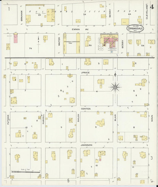 Sanborn Fire Insurance Map from Springdale, Washington County, Arkansas (1909), Sheet #0004 - Historic Sanborn Fire Insurance Map Print, vintage old map wall art, antique decor, genealogy gift, Arkansas Arkansas map