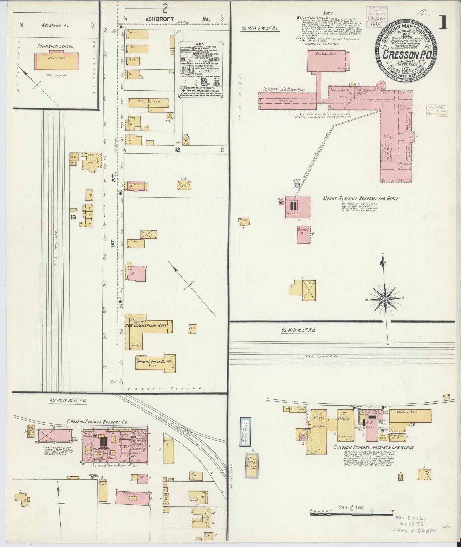 Sanborn Fire Insurance Map from Cresson, Cambria County, Pennsylvania (1906), Sheet #0001 - Historic Sanborn Fire Insurance Map Print, vintage old map wall art, antique decor, genealogy gift, Pennsylvania Pennsylvania map
