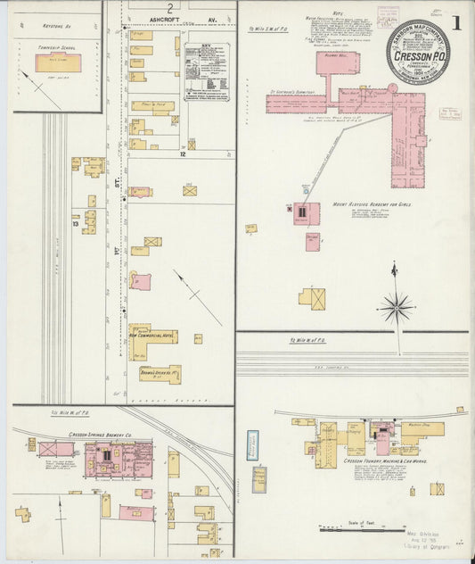 Sanborn Fire Insurance Map from Cresson, Cambria County, Pennsylvania (1906), Sheet #0001 - Historic Sanborn Fire Insurance Map Print, vintage old map wall art, antique decor, genealogy gift, Pennsylvania Pennsylvania map