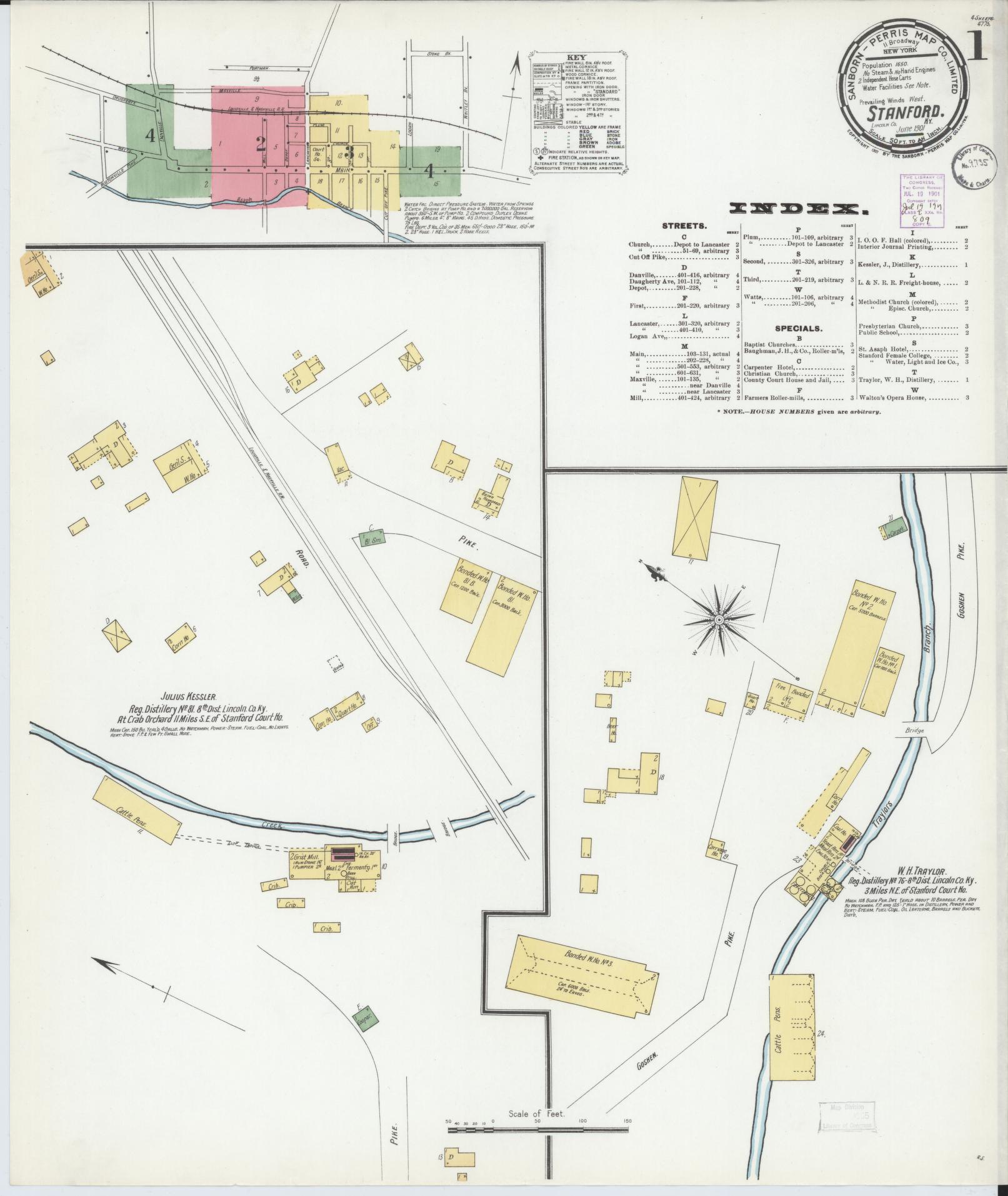 Sanborn Fire Insurance Map from Stanford, Lincoln County, Kentucky (1901), Sheet #0001 - Complete Map Set gallery image, historic Sanborn map, vintage wall art, Kentucky Kentucky