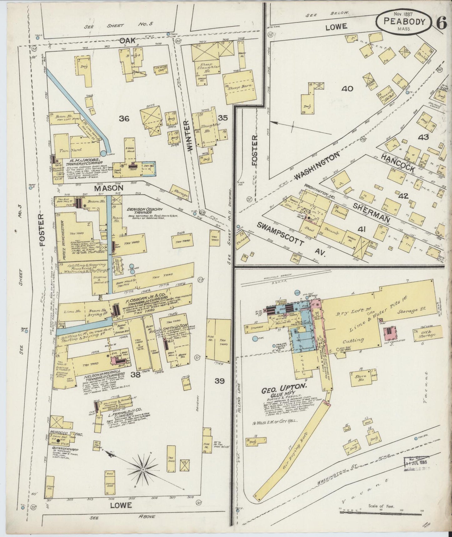 Sanborn Fire Insurance Map from Peabody, Essex County, Massachusetts (1887), Sheet #0006 - Complete Map Set gallery image, historic Sanborn map, vintage wall art, Massachusetts Massachusetts