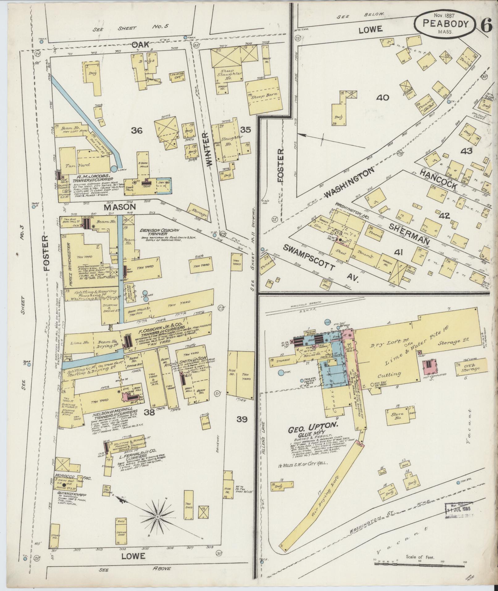 Sanborn Fire Insurance Map from Peabody, Essex County, Massachusetts (1887), Sheet #0006 - Complete Map Set gallery image, historic Sanborn map, vintage wall art, Massachusetts Massachusetts