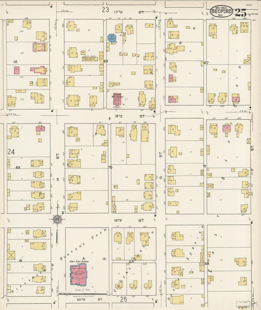Sanborn Fire Insurance Map from Bedford, Lawrence County, Indiana (1922), Sheet #0025 - Historic Sanborn Fire Insurance Map Print, vintage old map wall art, antique decor, genealogy gift, Indiana Indiana map