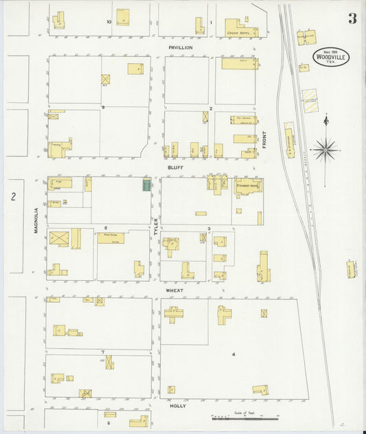 Sanborn Fire Insurance Map from Woodville, Tyler County, Texas (1909), Sheet #0003 - Historic Sanborn Fire Insurance Map Print, vintage old map wall art, antique decor, genealogy gift, Texas Texas map