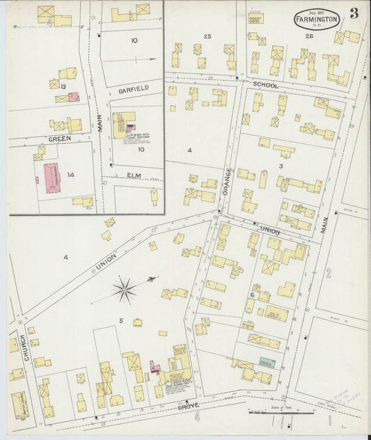 Sanborn Fire Insurance Map from Farmington, Strafford County, New Hampshire (1892), Sheet #0003 - Historic Sanborn Fire Insurance Map Print, vintage old map wall art, antique decor, genealogy gift, New Hampshire New Hampshire map
