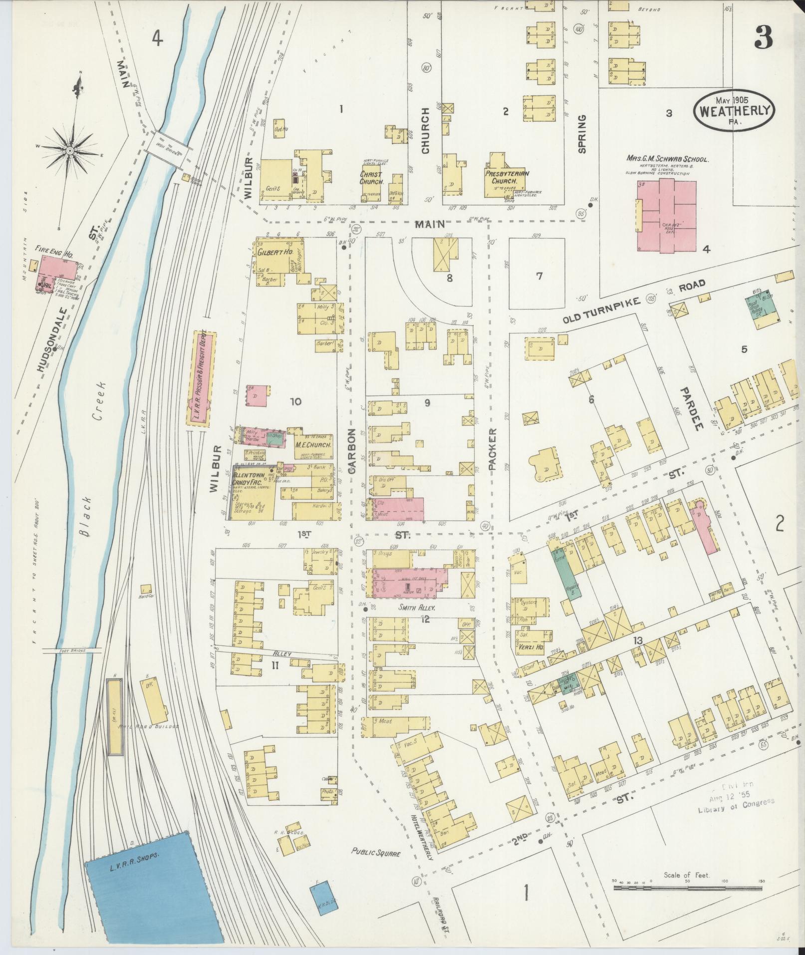 Sanborn Fire Insurance Map from Weatherly, Carbon County, Pennsylvania (1905), Sheet #0003 - Complete Map Set gallery image, historic Sanborn map, vintage wall art, Pennsylvania Pennsylvania