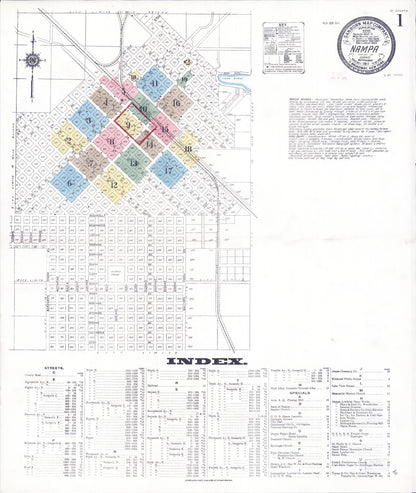 Sanborn Fire Insurance Map from Nampa, Canyon County, Idaho (1911), Sheet #0001 - Complete Map Set gallery image, historic Sanborn map, vintage wall art, Idaho Idaho