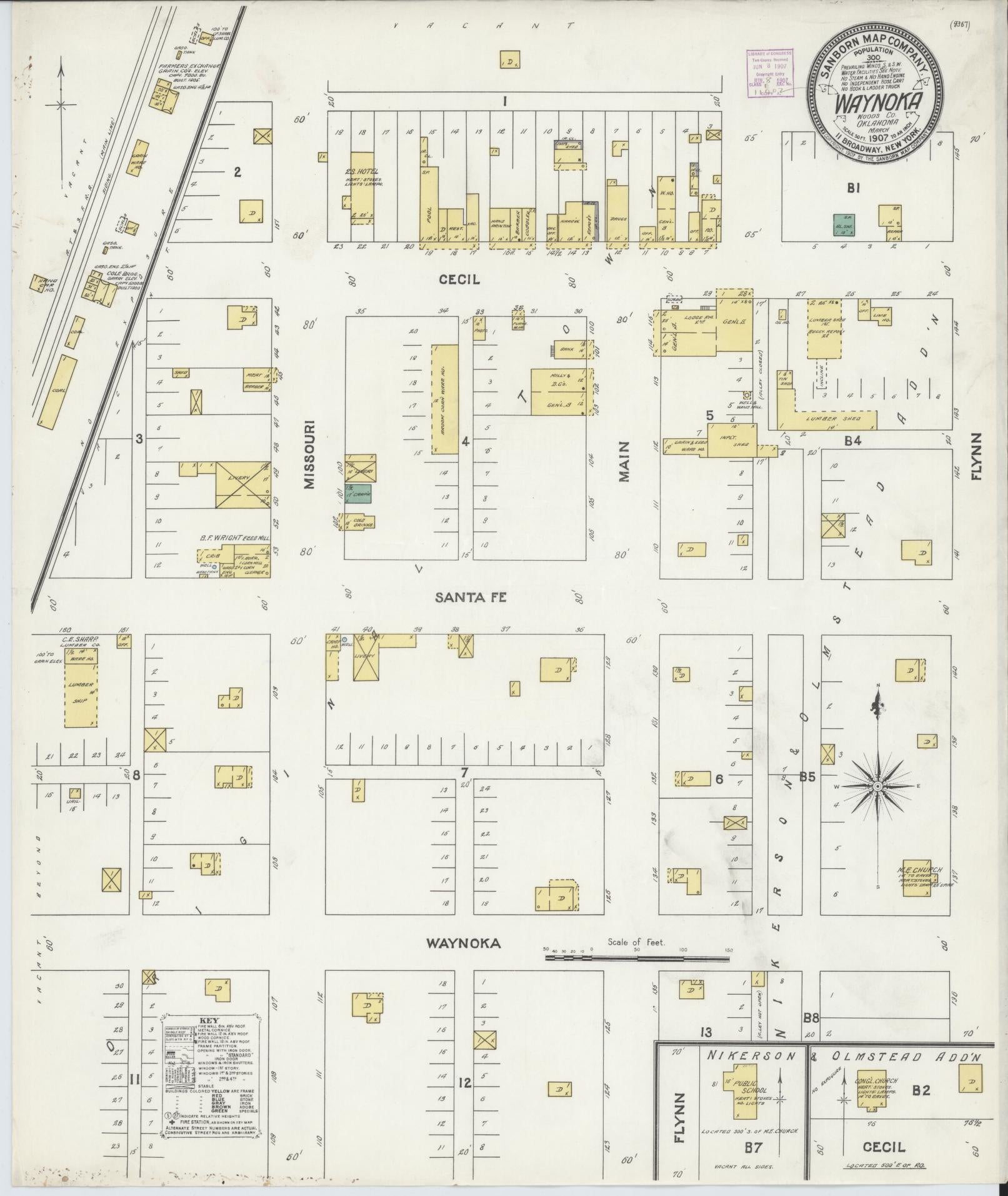 Sanborn Fire Insurance Map from Waynoka, Woods County, Oklahoma (1907), Sheet #0001 - Historic Sanborn Fire Insurance Map Print, vintage old map wall art, antique decor, genealogy gift, Oklahoma Oklahoma map