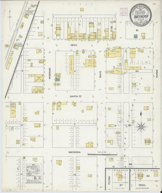 Sanborn Fire Insurance Map from Waynoka, Woods County, Oklahoma (1907), Sheet #0001 - Historic Sanborn Fire Insurance Map Print, vintage old map wall art, antique decor, genealogy gift, Oklahoma Oklahoma map
