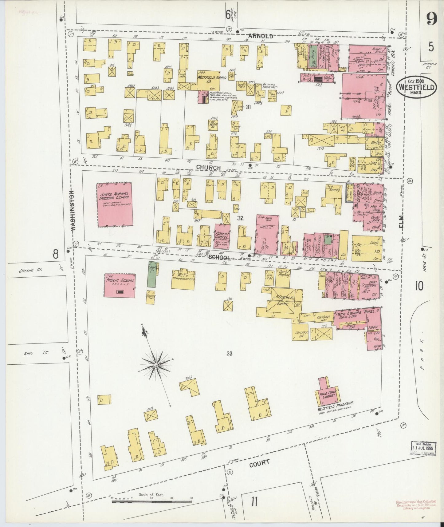 Sanborn Fire Insurance Map from Westfield, Hampden County, Massachusetts (1900), Sheet #0009 - Historic Sanborn Fire Insurance Map Print, vintage old map wall art, antique decor, genealogy gift, Massachusetts Massachusetts map