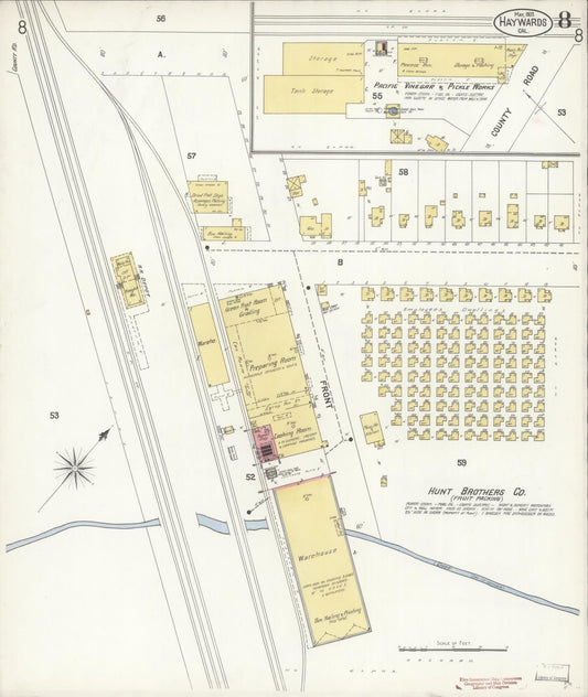 Sanborn Fire Insurance Map from Hayward, Alameda County, California (1903), Sheet #0008 - Historic Sanborn Fire Insurance Map Print, vintage old map wall art, antique decor, genealogy gift, California California map
