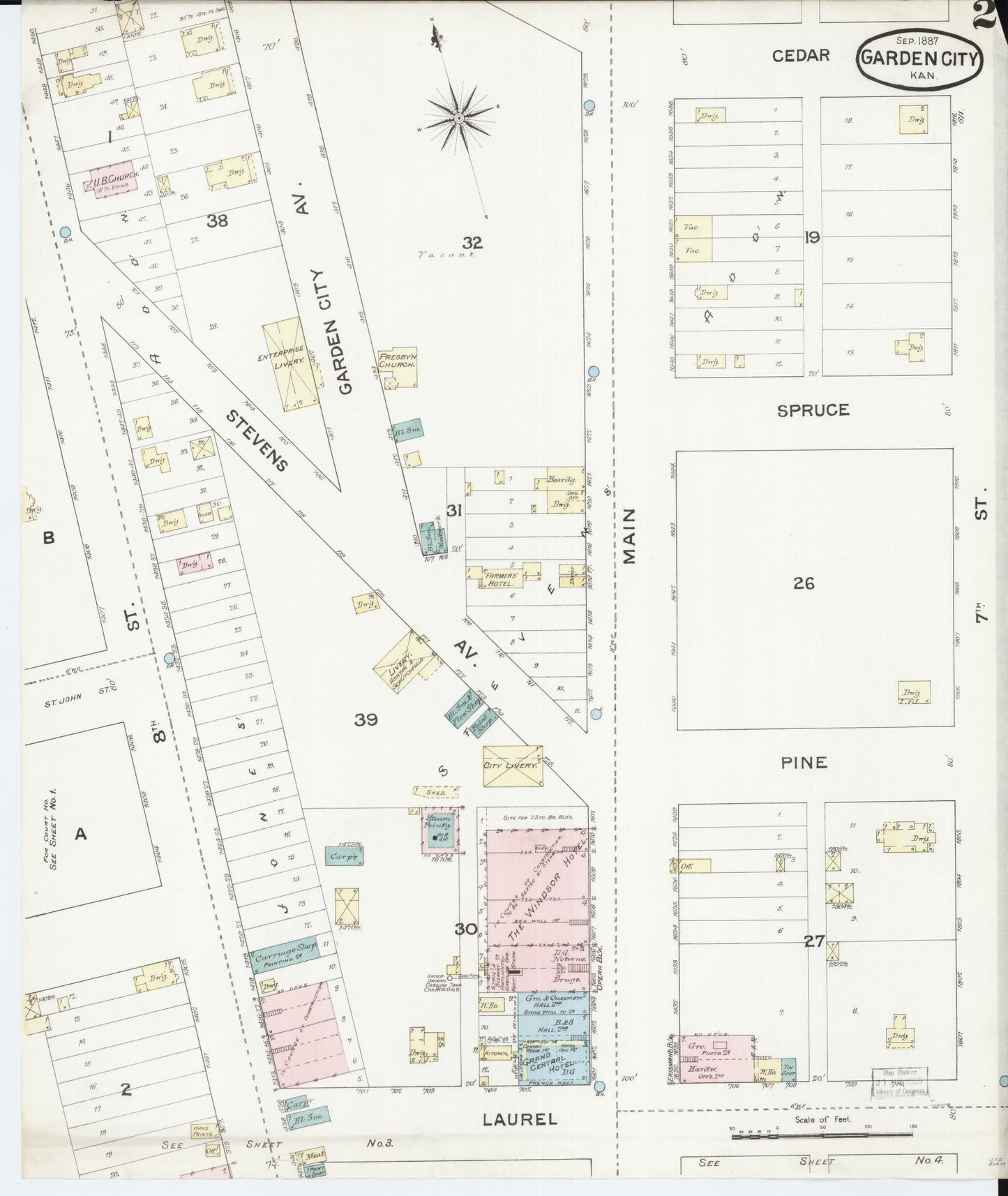 Sanborn Fire Insurance Map from Garden City, Finney County, Kansas (1887), Sheet #0002 - Complete Map Set gallery image, historic Sanborn map, vintage wall art, Kansas Kansas