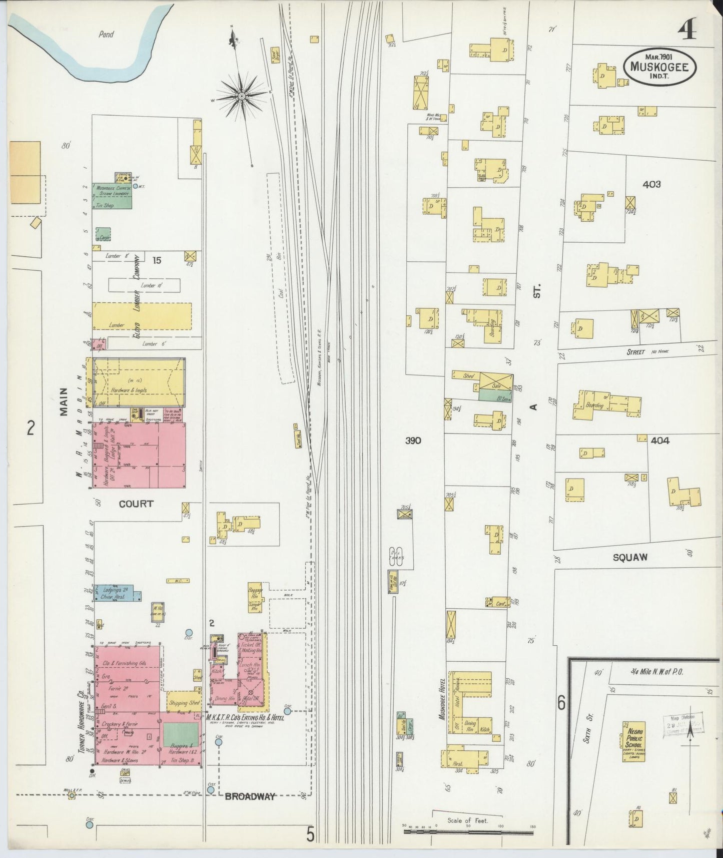 Sanborn Fire Insurance Map from Muskogee, Muskogee County, Oklahoma (1901), Sheet #0004 - Complete Map Set gallery image, historic Sanborn map, vintage wall art, Oklahoma Oklahoma