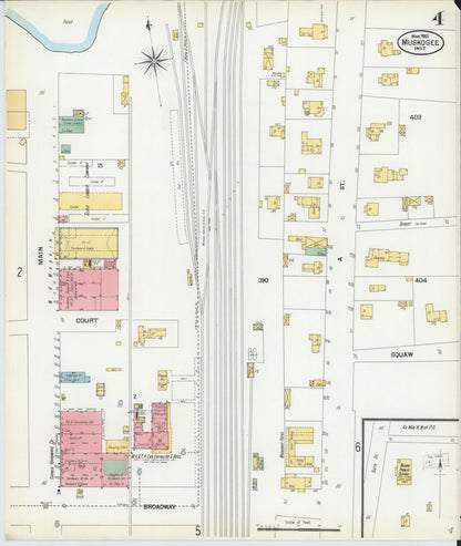 Sanborn Fire Insurance Map from Muskogee, Muskogee County, Oklahoma (1901), Sheet #0004 - Complete Map Set gallery image, historic Sanborn map, vintage wall art, Oklahoma Oklahoma