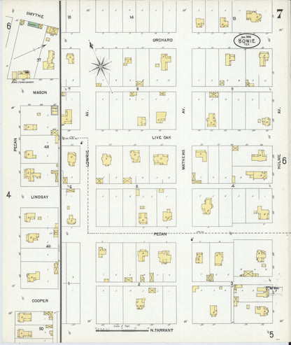 Sanborn Fire Insurance Map from Bowie, Montague County, Texas (1902), Sheet #0007 - Complete Map Set gallery image, historic Sanborn map, vintage wall art, Texas Texas