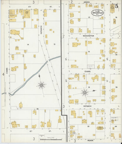 Sanborn Fire Insurance Map from Greenville, Pitt County, North Carolina (1900), Sheet #0005 - Historic Sanborn Fire Insurance Map Print, vintage old map wall art, antique decor, genealogy gift, North Carolina North Carolina map