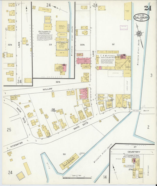 Sanborn Fire Insurance Map from Salisbury, Wicomico County, Maryland (1916), Sheet #0024 - Historic Sanborn Fire Insurance Map Print, vintage old map wall art, antique decor, genealogy gift, Maryland Maryland map