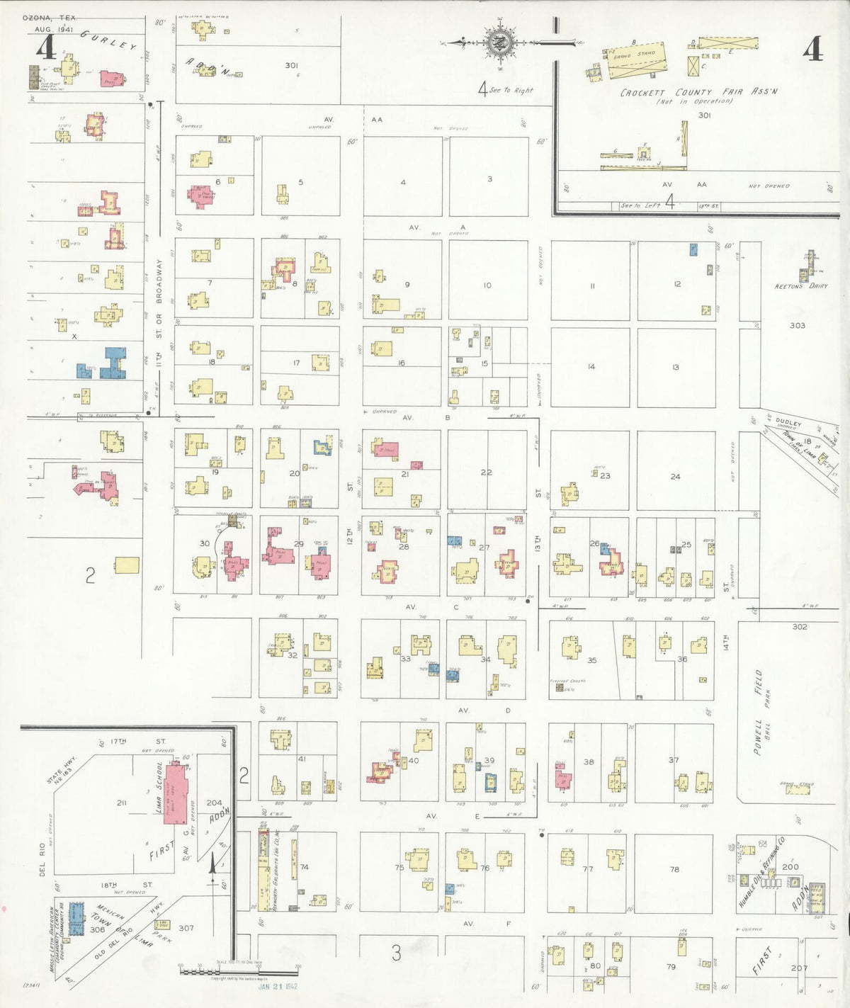 Sanborn Fire Insurance Map from Ozona, Crockett County, Texas (1941), Sheet #0004 - Complete Map Set gallery image, historic Sanborn map, vintage wall art, Texas Texas