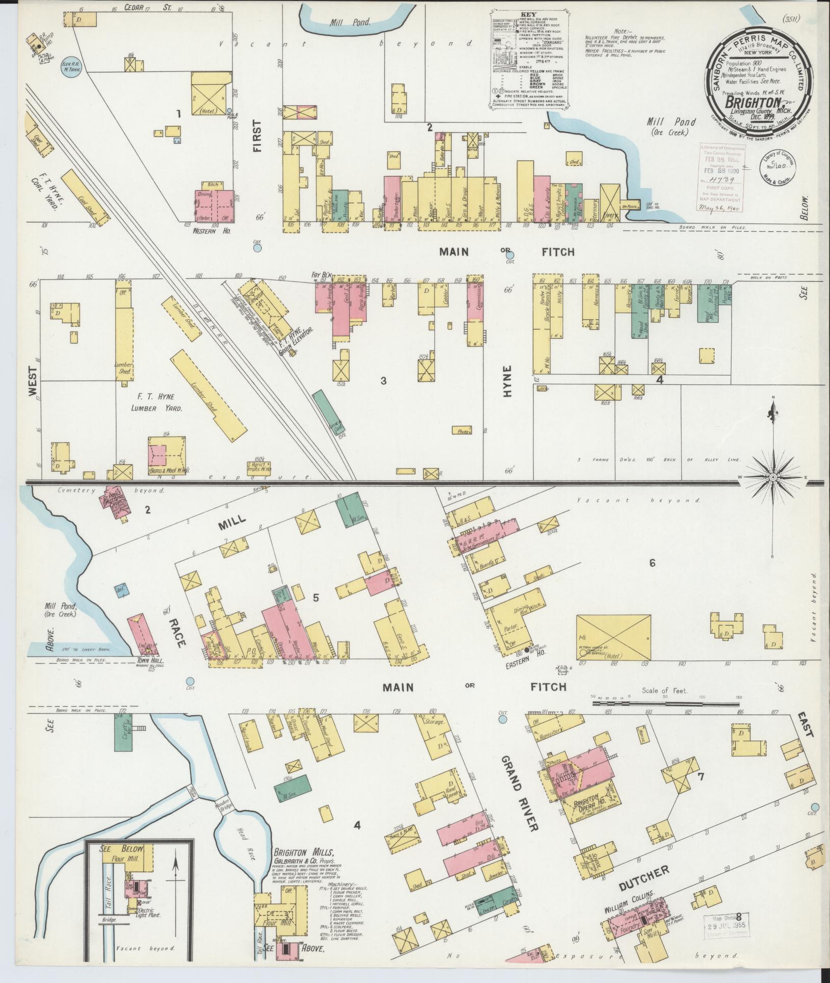 Sanborn Fire Insurance Map from Brighton, Livingston County, Michigan (1899), Sheet #0001 - Historic Sanborn Fire Insurance Map Print, vintage old map wall art, antique decor, genealogy gift, Michigan Michigan map