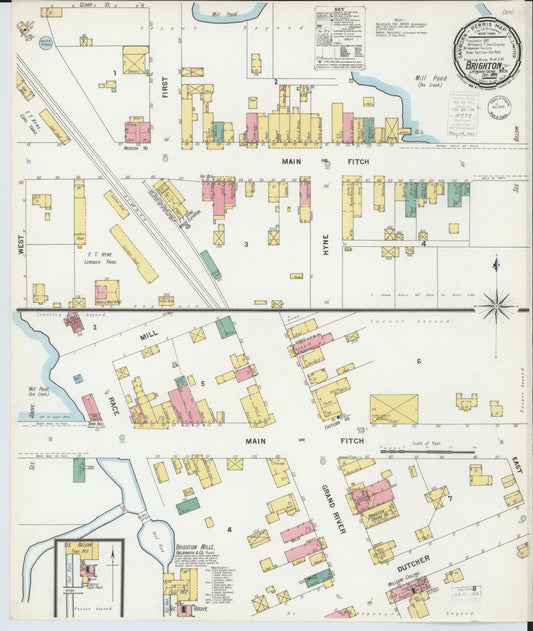 Sanborn Fire Insurance Map from Brighton, Livingston County, Michigan (1899), Sheet #0001 - Historic Sanborn Fire Insurance Map Print, vintage old map wall art, antique decor, genealogy gift, Michigan Michigan map
