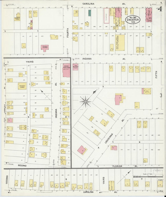 Sanborn Fire Insurance Map from Chester, Hancock County, West Virginia (1907), Sheet #0004 - Historic Sanborn Fire Insurance Map Print, vintage old map wall art, antique decor, genealogy gift, West Virginia West Virginia map