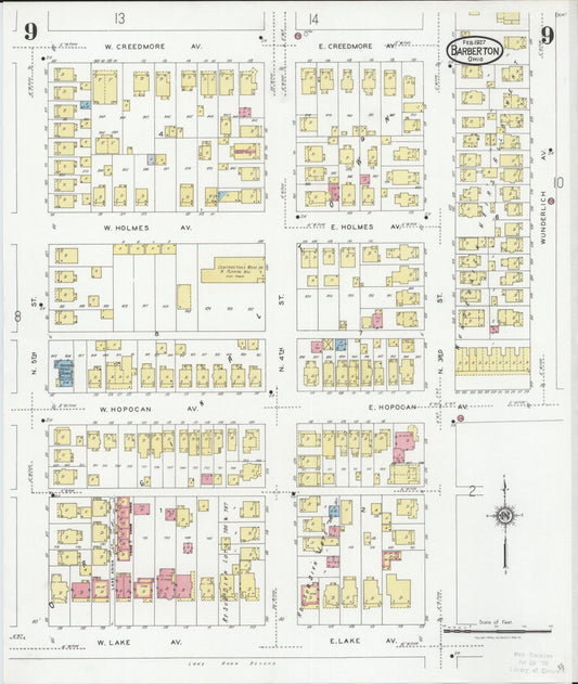 Sanborn Fire Insurance Map from Barberton, Summit County, Ohio (1927), Sheet #0009 - Historic Sanborn Fire Insurance Map Print, vintage old map wall art, antique decor, genealogy gift, Ohio Ohio map