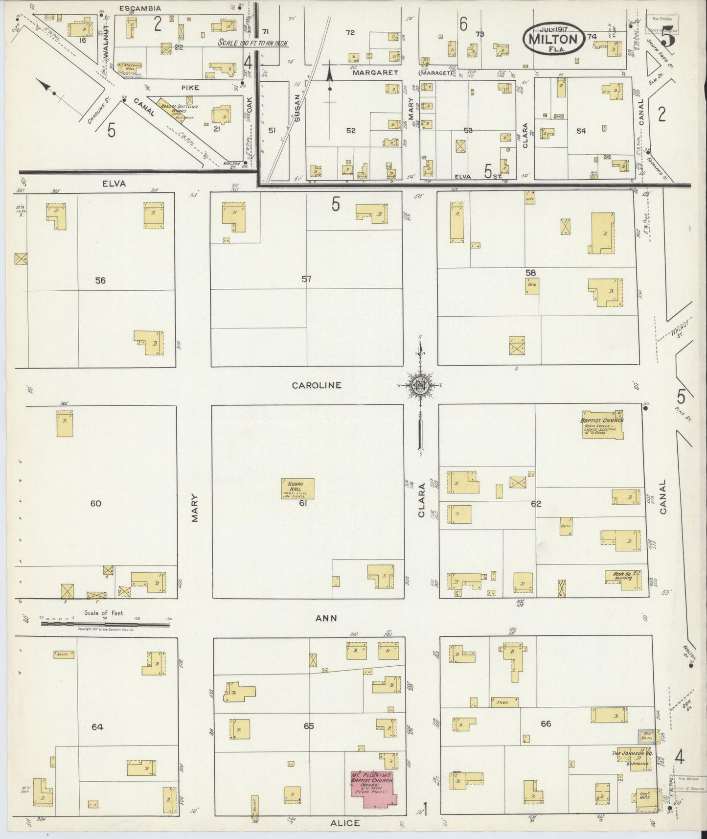 Sanborn Fire Insurance Map from Milton, Santa Rosa County, Florida (1917), Sheet #0005 - Historic Sanborn Fire Insurance Map Print, vintage old map wall art, antique decor, genealogy gift, Florida Florida map