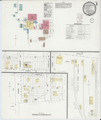 Sanborn Fire Insurance Map from Eveleth, Saint Louis County, Minnesota (1900), Sheet #0001 - Historic Sanborn Fire Insurance Map Print, vintage old map wall art, antique decor, genealogy gift, Minnesota Minnesota map