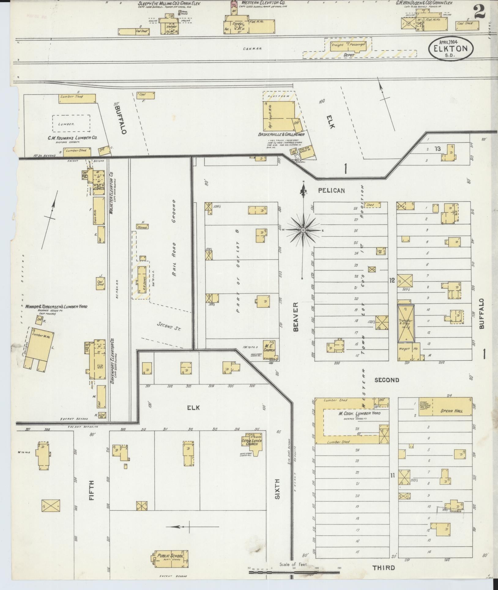 Sanborn Fire Insurance Map from Elkton, Brookings County, South Dakota (1904), Sheet #0002 - Historic Sanborn Fire Insurance Map Print, vintage old map wall art, antique decor, genealogy gift, South Dakota South Dakota map