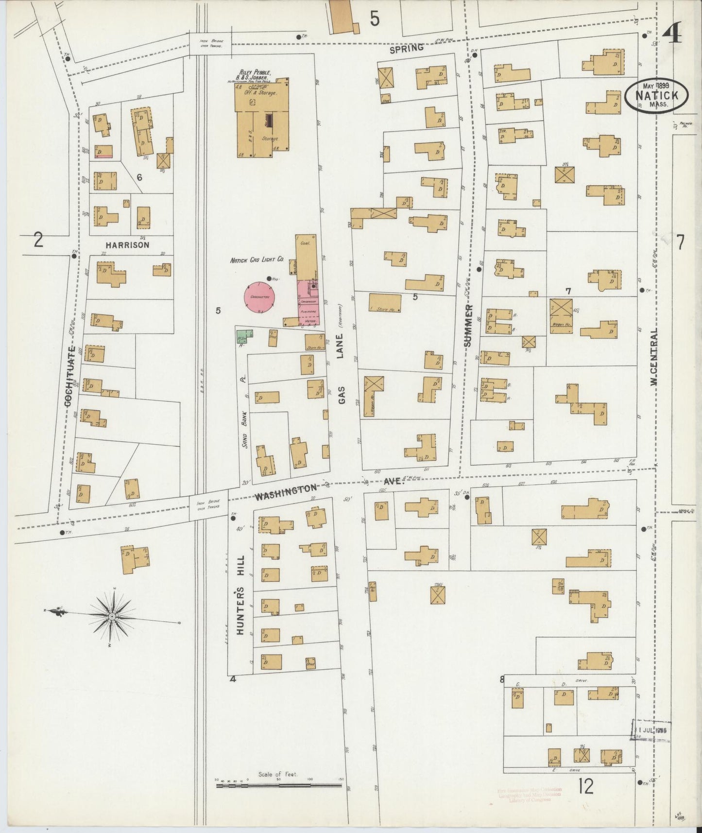 Sanborn Fire Insurance Map from Natick, Middlesex County, Massachusetts (1899), Sheet #0004 - Complete Map Set gallery image, historic Sanborn map, vintage wall art, Massachusetts Massachusetts