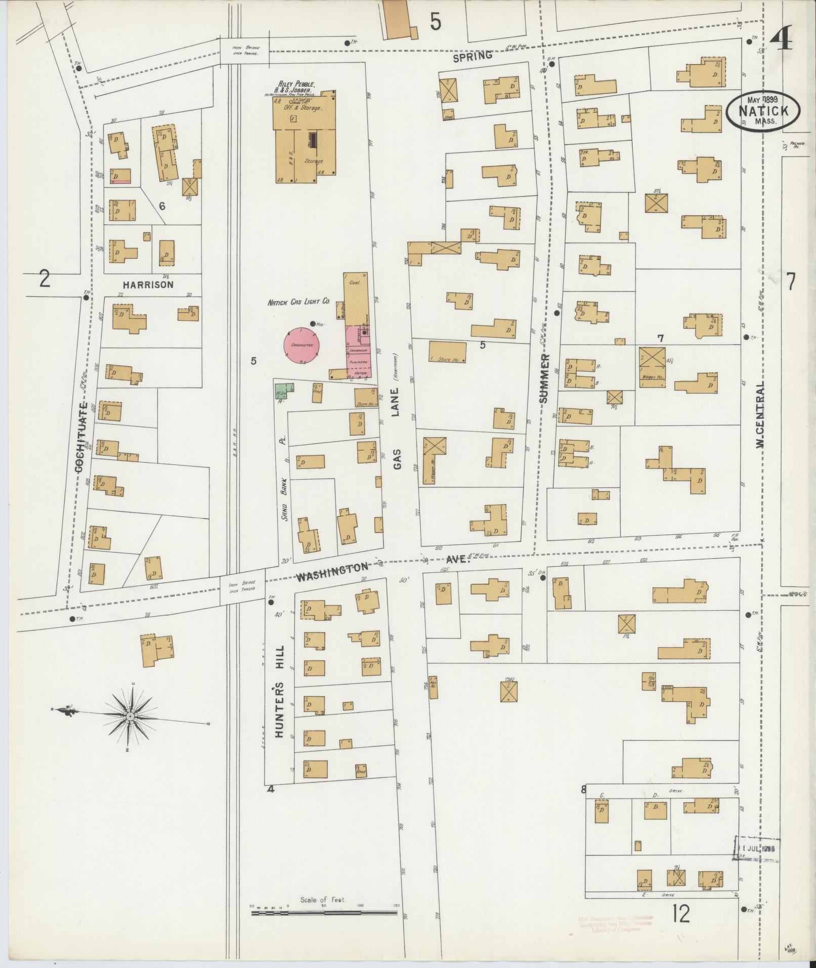 Sanborn Fire Insurance Map from Natick, Middlesex County, Massachusetts (1899), Sheet #0004 - Complete Map Set gallery image, historic Sanborn map, vintage wall art, Massachusetts Massachusetts