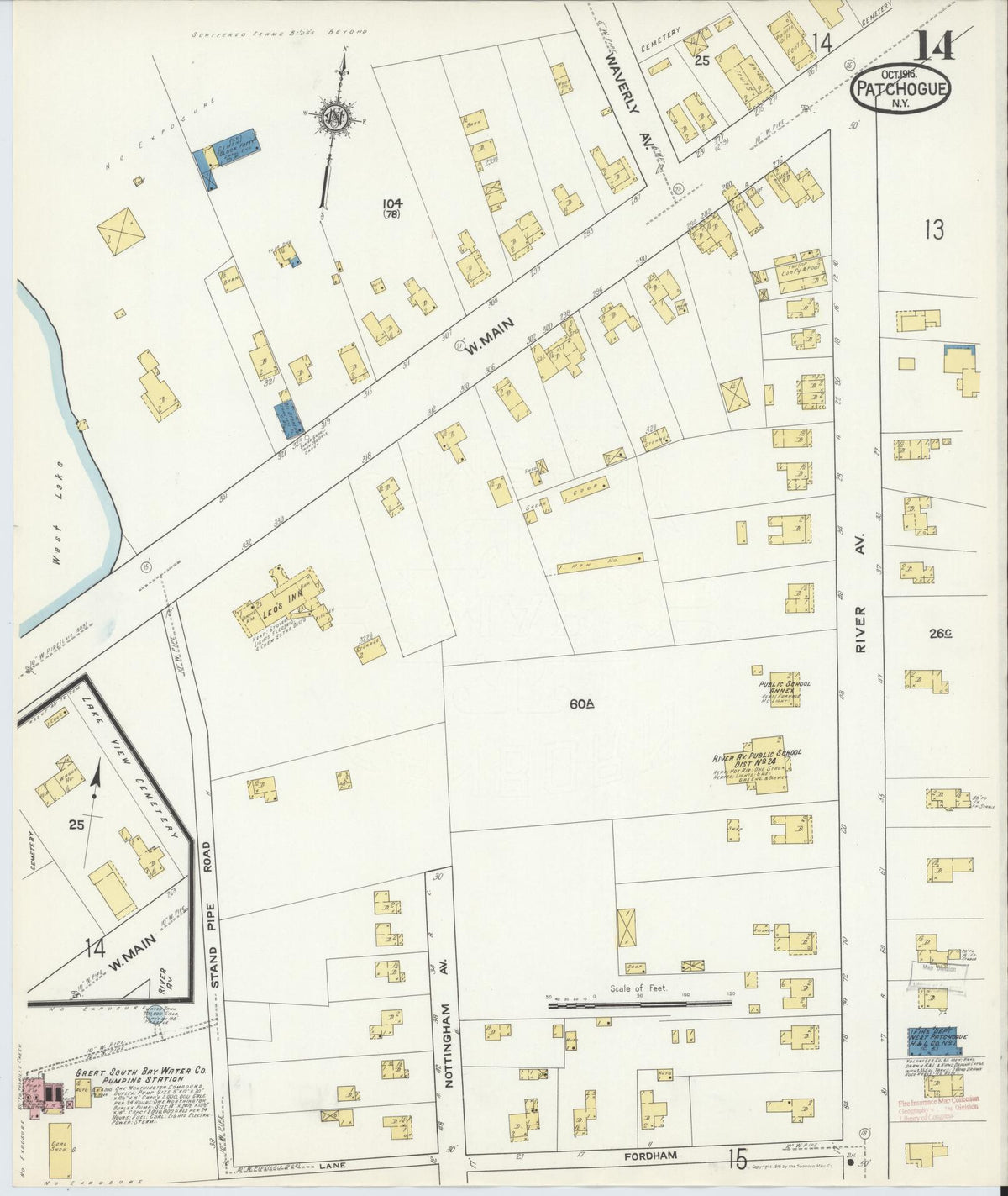 Sanborn Fire Insurance Map from Patchogue, Suffolk County, New York (1916), Sheet #0014 - Complete Map Set gallery image, historic Sanborn map, vintage wall art, New York New York