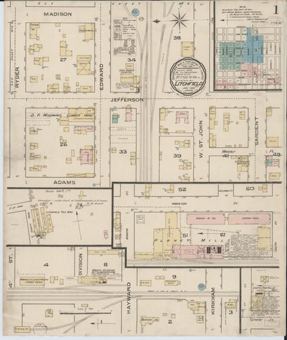 Sanborn Fire Insurance Map from Litchfield, Montgomery County, Illinois (1886), Sheet #0001 - Historic Sanborn Fire Insurance Map Print, vintage old map wall art, antique decor, genealogy gift, Illinois Illinois map