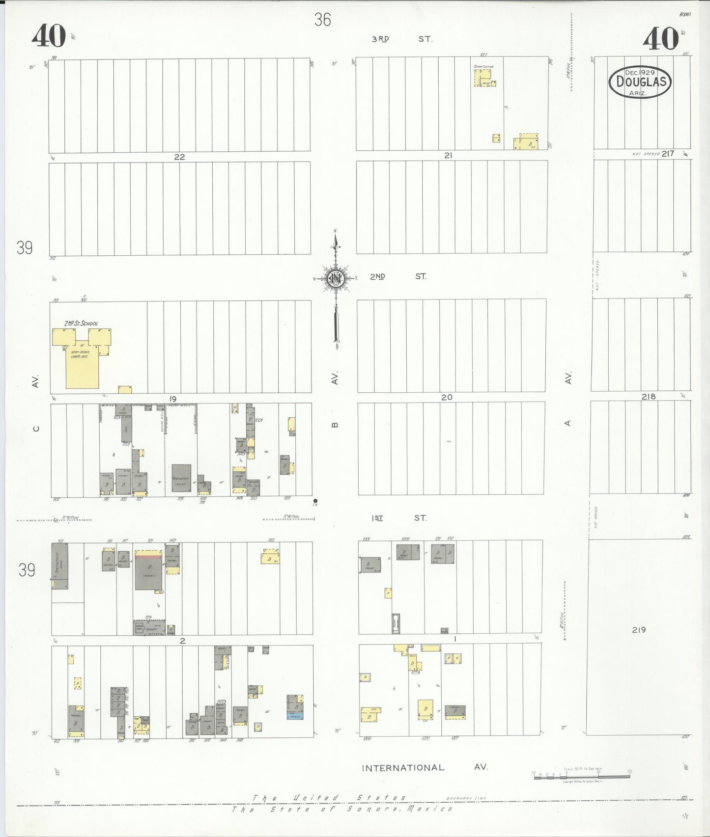 Sanborn Fire Insurance Map from Douglas, Cochise County, Arizona (1929), Sheet #0040 - Historic Sanborn Fire Insurance Map Print, vintage old map wall art, antique decor, genealogy gift, Arizona Arizona map