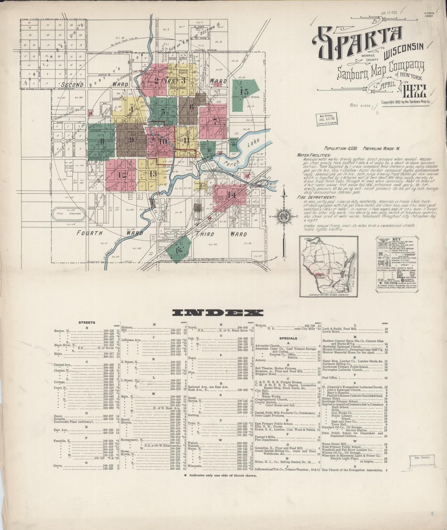 Sanborn Fire Insurance Map from Sparta, Monroe County, Wisconsin (1922), Sheet #0001 - Complete Map Set gallery image, historic Sanborn map, vintage wall art, Wisconsin Wisconsin