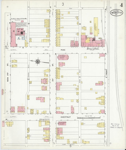 Sanborn Fire Insurance Map from Marietta, Lancaster County, Pennsylvania (1909), Sheet #0004 - Historic Sanborn Fire Insurance Map Print, vintage old map wall art, antique decor, genealogy gift, Pennsylvania Pennsylvania map